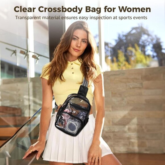 Clear Crossbody Bag for Women, Stadium Approved Transparent Shoulder Bag with Ad - Picture 2 of 5